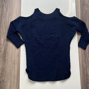 Amanda Uprichard Navy Cold-Shoulder Textured Sweater